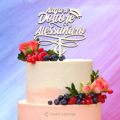 Cake Topper Laurea Legno moderno personalizzabile con il nome - Dottore