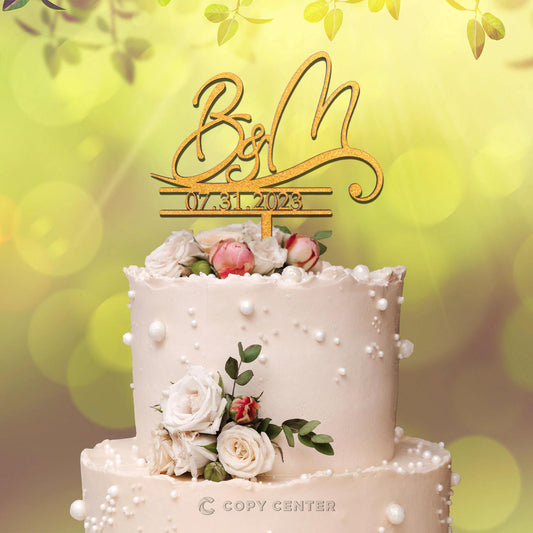 Cake Topper Matrimonio in Legno personalizzabile con iniziali e data