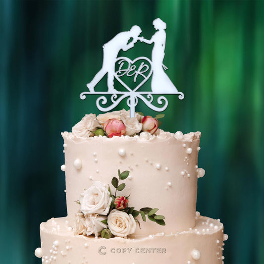 Cake Topper Matrimonio in Plexiglass elegante con iniziali