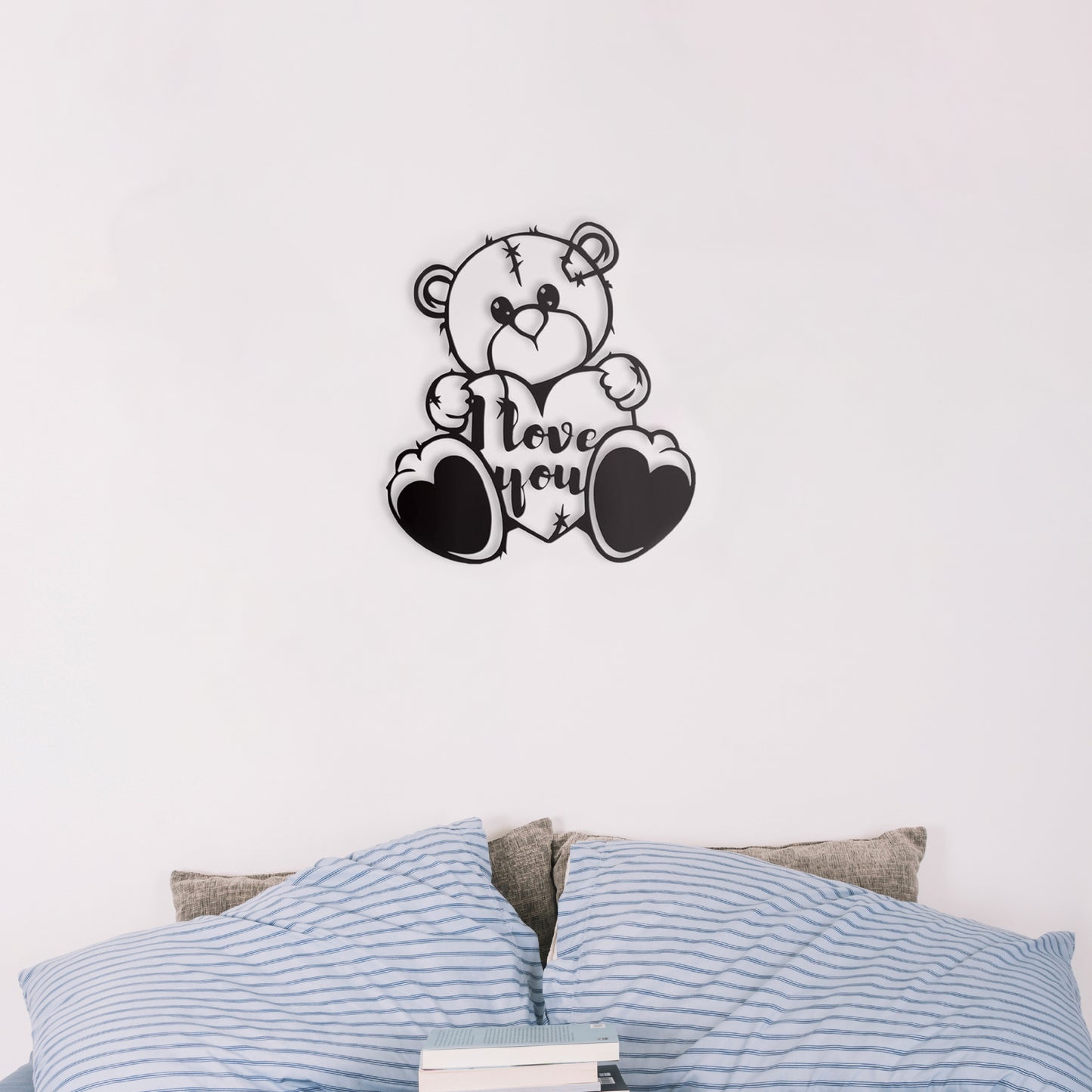 I Love You Teddy Bear Wall Art Personalizzata in Legno - Taglio e Progettazione Artigianale