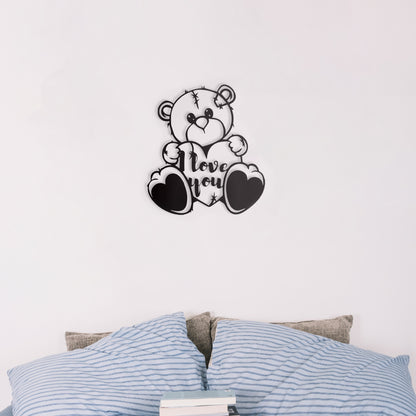 I Love You Teddy Bear Wall Art Personalizzata in Legno - Taglio e Progettazione Artigianale