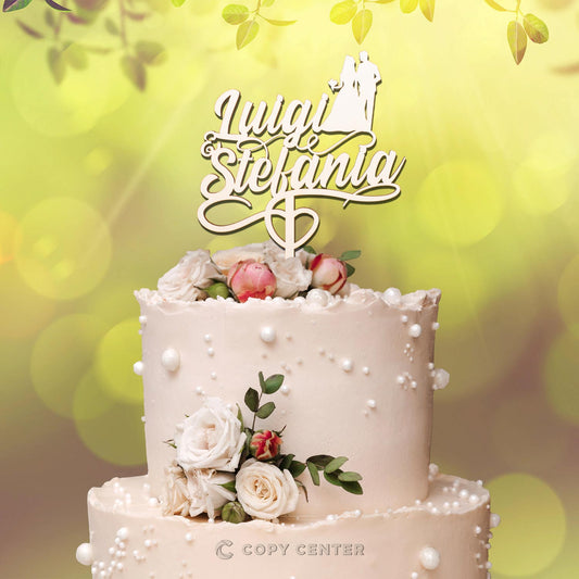 Cake Topper Matrimonio Legno moderno personalizzabile con nomi