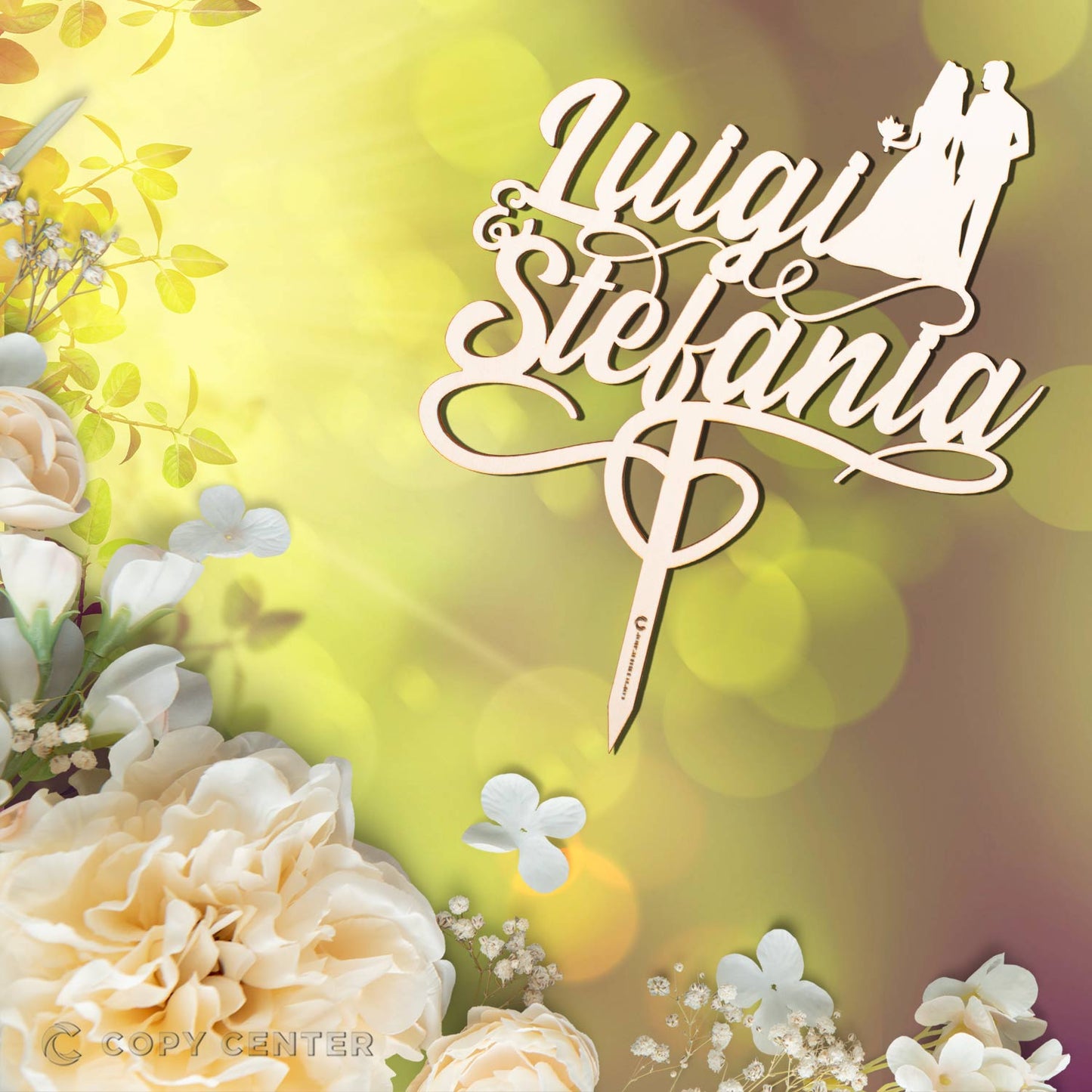 Cake Topper Matrimonio Legno moderno personalizzabile con nomi