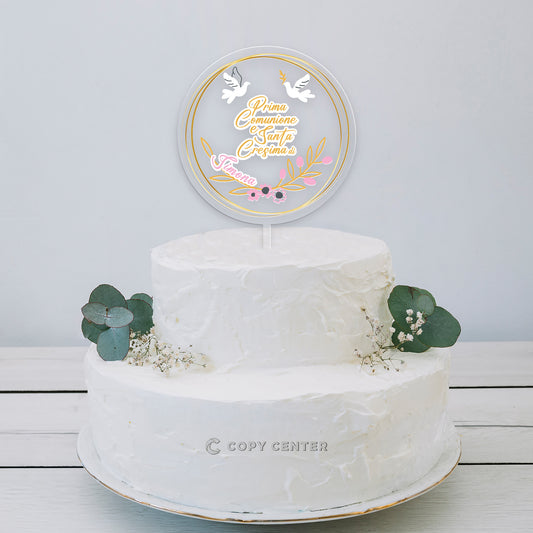 Cake Topper Comunione e Cresima Plexiglass stampato personalizzabile con nome