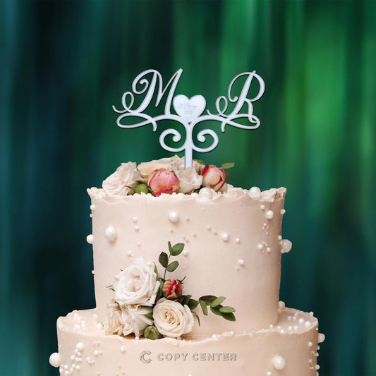 Cake Topper Matrimonio in Plexiglass vintage con iniziali e data