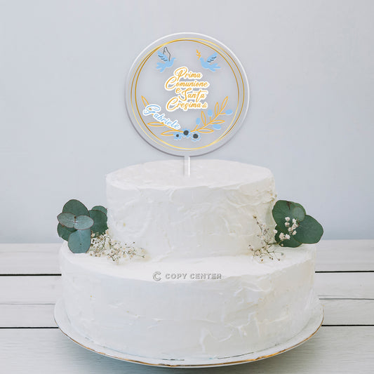 Cake Topper Comunione e Cresima Plexiglass stampato personalizzabile con nome