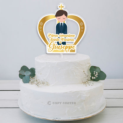 Cake Topper Comunione e Cresima Plexiglass ragazzo stampato personalizzabile con nome