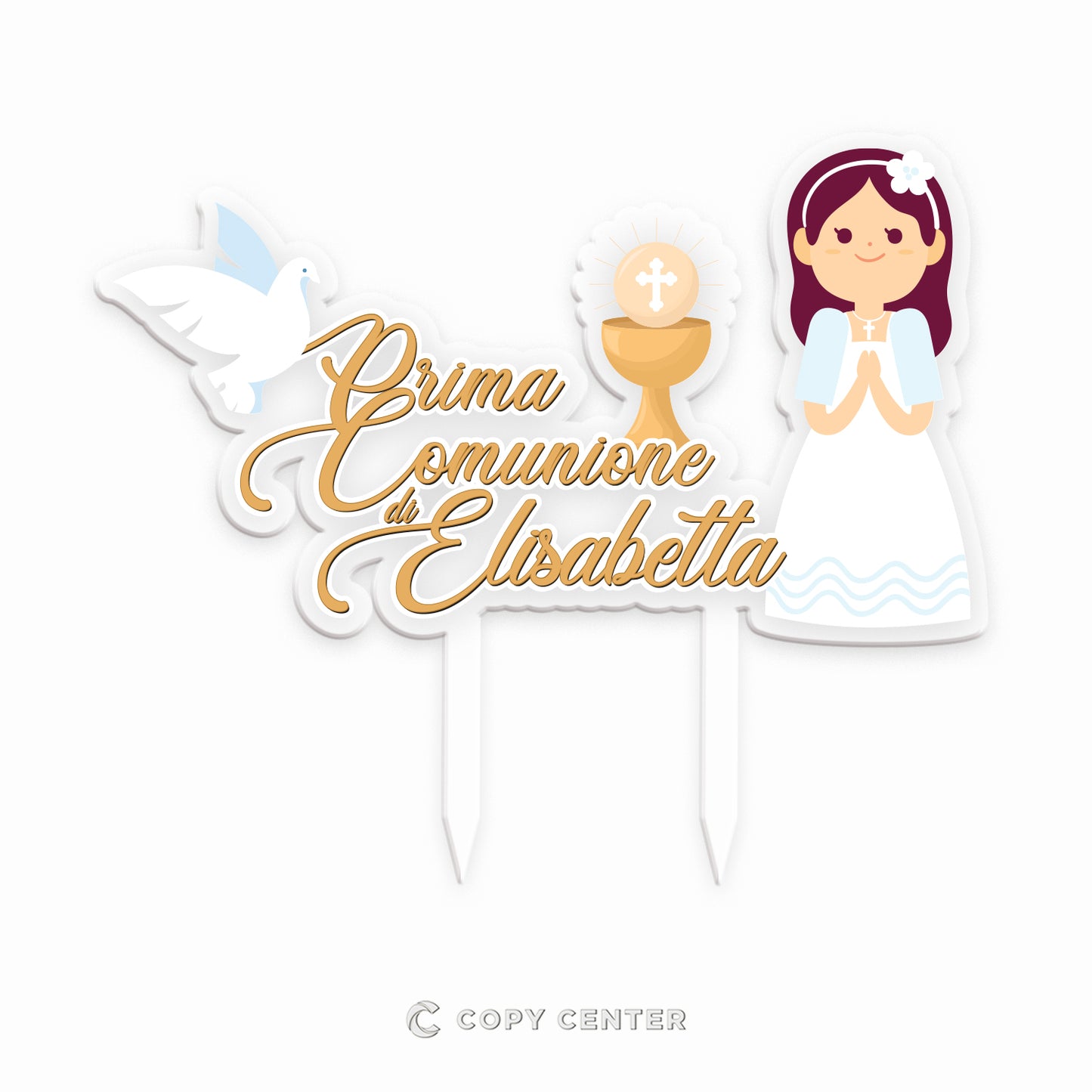 Cake Topper Comunione Plexiglass ragazza stampato personalizzabile con nome