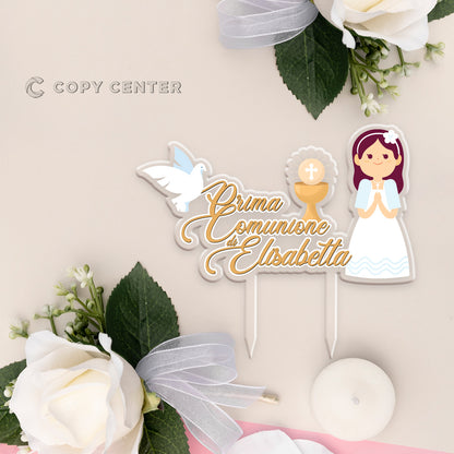 Cake Topper Comunione Plexiglass ragazza stampato personalizzabile con nome