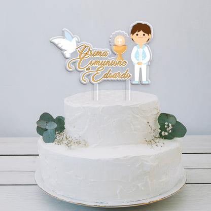 Cake Topper Comunione Plexiglass ragazzo stampato personalizzabile con nome