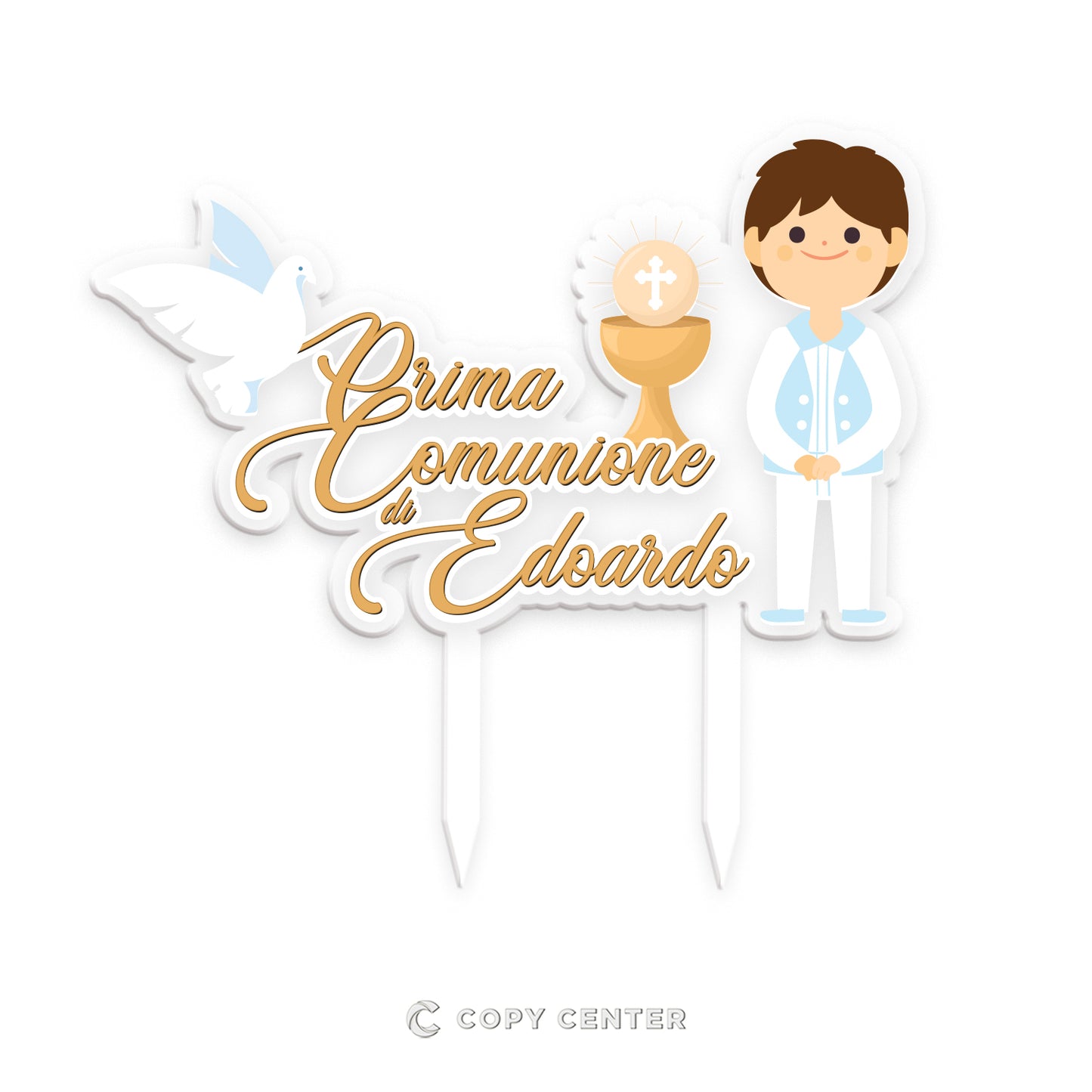 Cake Topper Comunione Plexiglass ragazzo stampato personalizzabile con nome