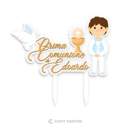 Cake Topper Comunione Plexiglass ragazzo stampato personalizzabile con nome