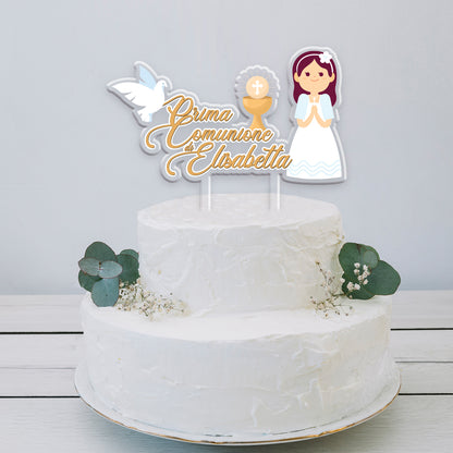 Cake Topper Comunione Plexiglass ragazza stampato personalizzabile con nome