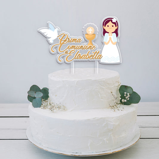 Cake Topper Comunione Plexiglass ragazza stampato personalizzabile con nome