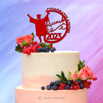 Cake Topper Laurea Plexiglass personalizzabile congratulazioni con nome