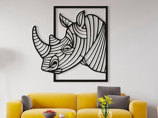 Rhino Head Wall Art Personalizzata in Legno - Taglio e Progettazione Artigianale