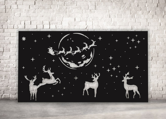 Christmas Panel Reindeer Santa Claus Wall Art Personalizzata in Legno - Taglio e Progettazione Artigianale