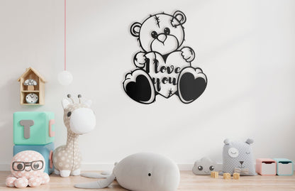 I Love You Teddy Bear Wall Art Personalizzata in Legno - Taglio e Progettazione Artigianale