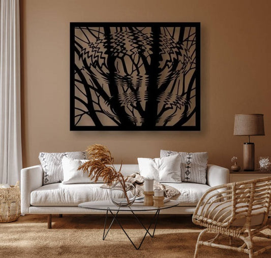 Trees Reflection Wall Art Personalizzata in Legno - Taglio e Progettazione Artigianale