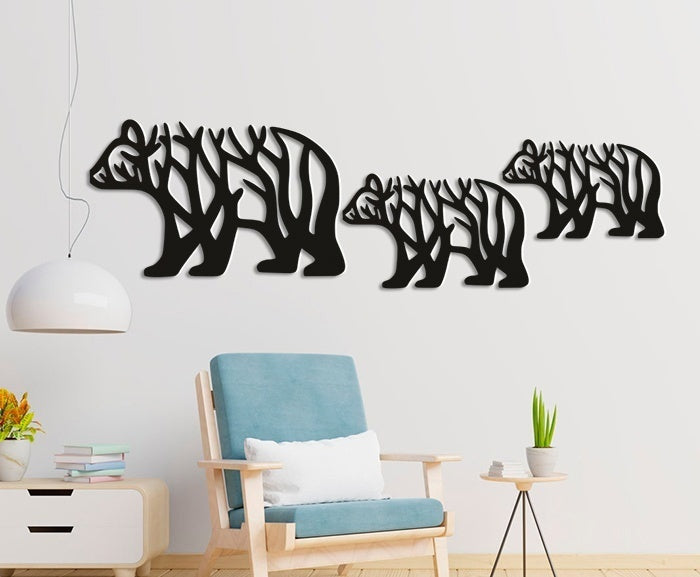 Bears Wall Art Personalizzata in Legno - Taglio e Progettazione Artigianale