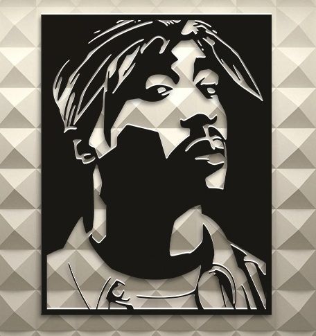 Tupac Wall Art Personalizzata in Legno - Taglio e Progettazione Artigianale